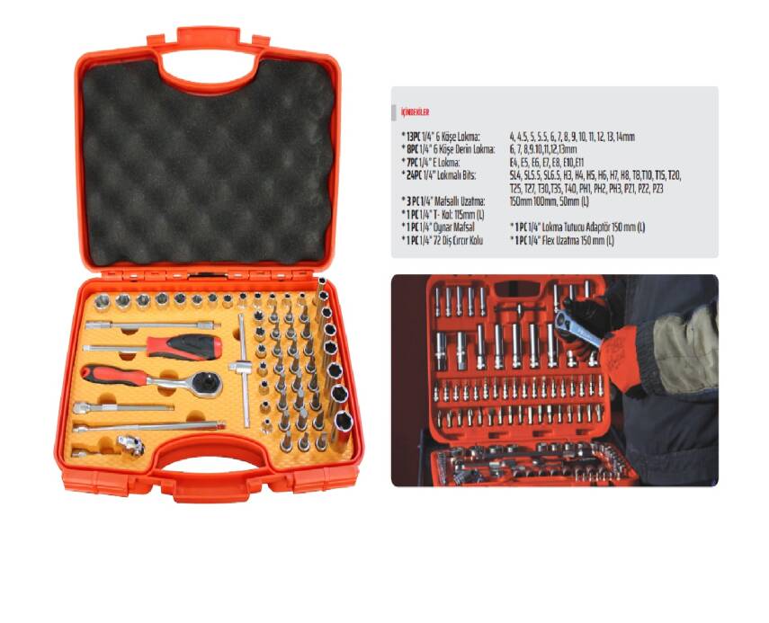 RİCO 60PC 1/4` 6 KÖŞE LOKMA SETİ - 2